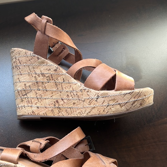 Leather sandal with cork wedged heel - Picture 2 of 2